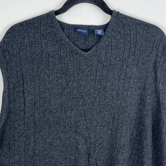 Izod Sweater Vest Size 2XLT Gray Sleeveless V Neck Striped Stretch Cotton Rayon - Picture 2 of 9